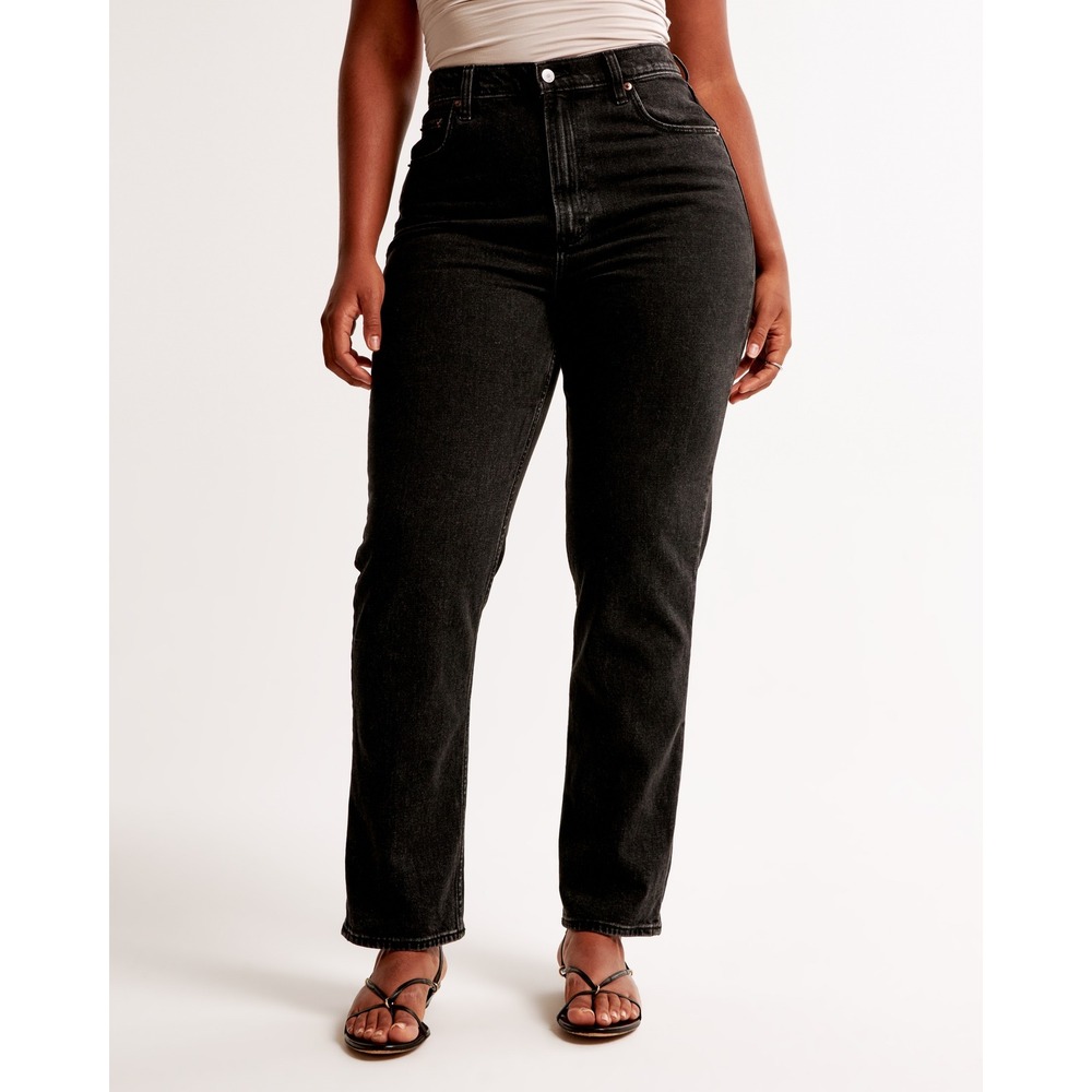 Abercrombie & Fitch Curve Love Ultra High Rise Straight Jean Black Women 37L NEW